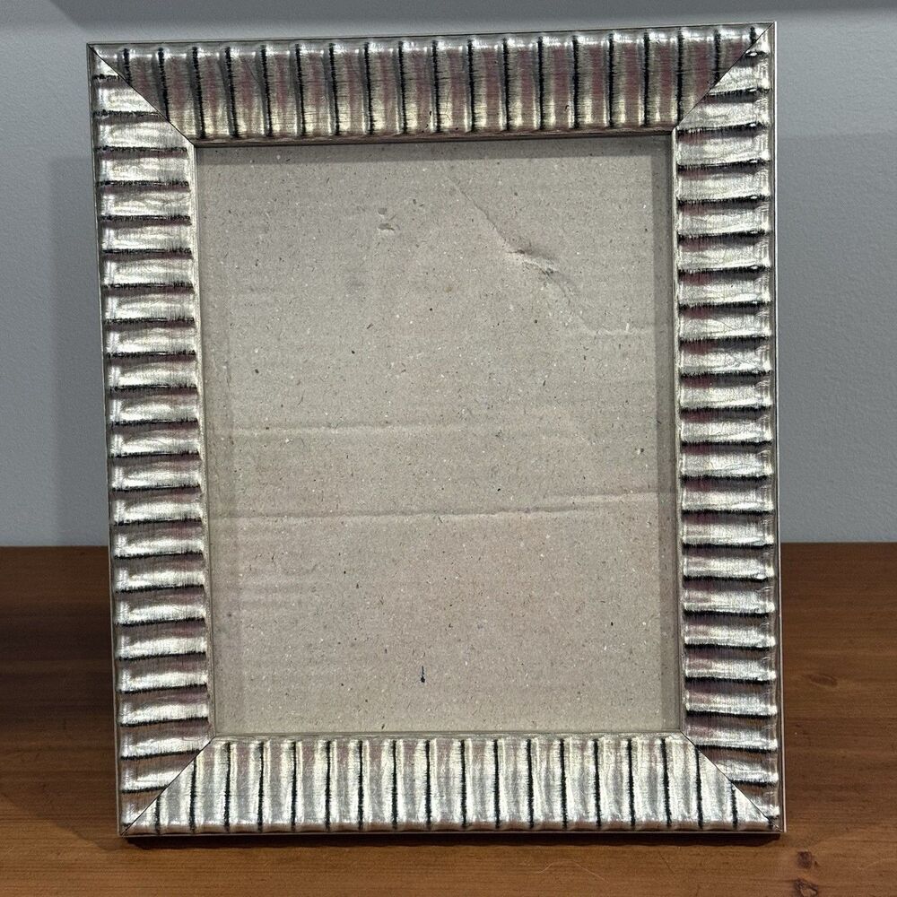 Green Tree Gallery 8x10 Picture Frame Silver Metal Corrugated Ribbed Tabletop